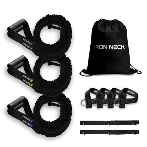 Iron Neck Shoulder Resistance Band System – 3 Level Rehab & Performance Kit with Door Belts & Anchors – 5lb, 10lb, 25lb Bands – Shoulder Pain Relief, PT, Strength Training – Home & Gym Use