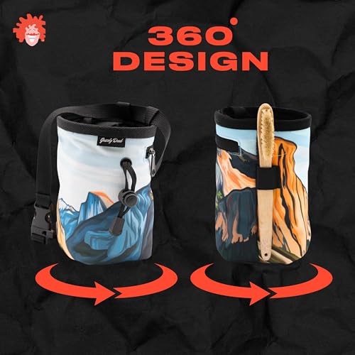 Rock Climbing Chalk Bag | for Outdoor, Gym, & Bouldering | Adjustable Waist Belt, Durable Drawstring Closure, & Zippered Pocket - style: Yosemite Valley