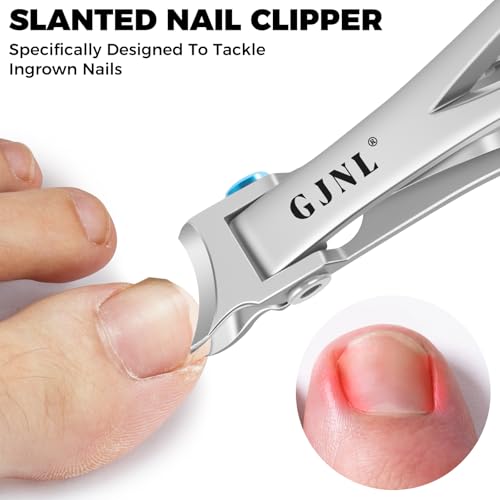 Slanted Curved Toenail Clippers for Seniors Toenails | Heavy Duty Nail Clippers for Men Thick Nails with Wide Jaw Opening, Sliver - color: Sliver Slanted Head