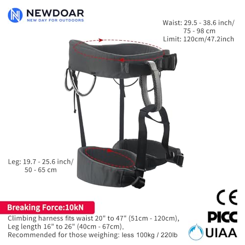 NewDoar Climbing Harness, Mountaineering Rock Climbing Harness, Half Body Harness for Rappelling Fire Rescuing Tree Climbing - color: Grey