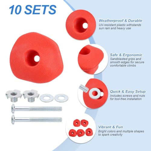 PATIKIL Rock Climbing Holds, Climbing Rock Wall Grips Play Set Climber Attachments with Single Holes for Playground - color: Red, style: Red-D