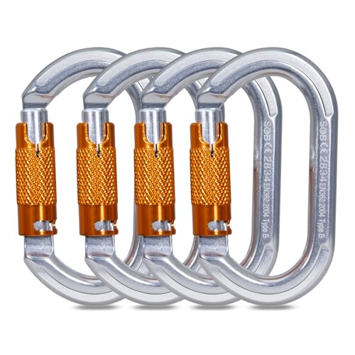 Auto Locking Rock Climbing Carabiner Clips, Heavy Duty Asymmetrical Carabiner Connector Used for Rappelling Rescue Outdoor Climbing, Mountaineer, Hammock, Camping - color: 22KN（4pack）