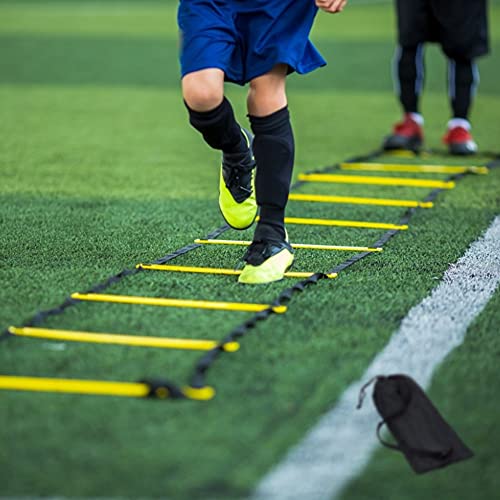 12 Rungs Agility Ladder Set, Training Ladder with Steel Stakes and Carry Bag for Soccer, Speed Fitness Feet Training - color: 4 Pack-Yellow