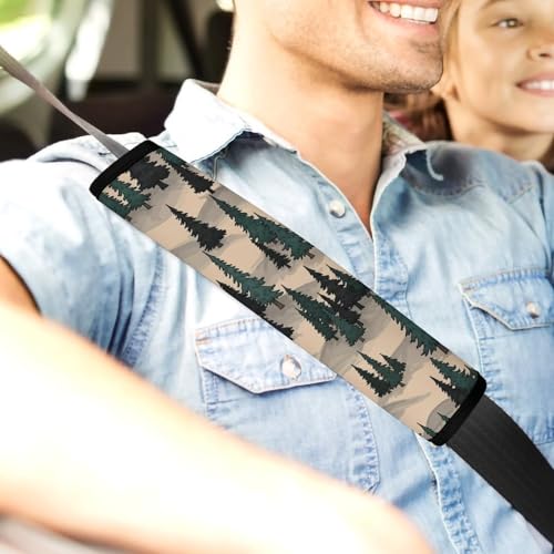 2PCS Nature Woodland Mountain Print Western Pine Trees Car Seat Straps Shoulder Pads Universal Soft and Comfortable Seat Belt Covers Cushion for Child, All Vehicles, Shock Absorption - color: Pattern 88