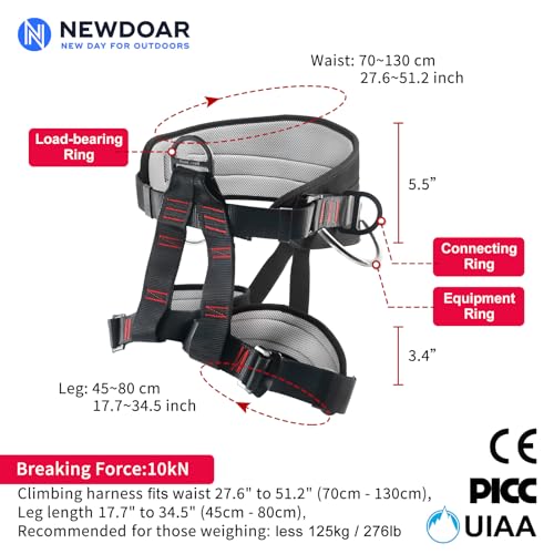 NewDoar Climbing Harness, Mountaineering Rock Climbing Harness, Half Body Harness for Rappelling Fire Rescuing Tree Climbing - color: Upgrade Black