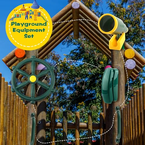 5 Pcs Kids Playground Accessories Outdoor Plastic Steering Wheel Safety Handle Phone Pirate Telescope Telephone for Child Backyard Tree House Playhouse Jungle Gym (Green Set 1) - color: Green Set 1