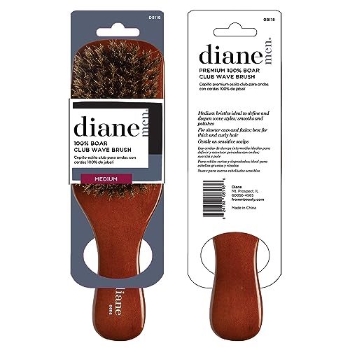 Diane Premium 100% Boar Bristle Club Wave Brush for Men and Barbers – Medium Bristles for Thick Coarse Hair – Use for Detangling, Smoothing, Wave Styles, Soft on Scalp, Restore Shine and Texture - style: Club Brush