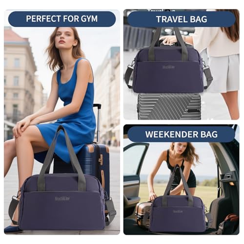 Gym Bag for Women Men with Shoe Compartment, Waterproof Small Duffle Bag for Travel, Sports, Weekend Lightweight Carry On Tote Bag (Blue) - color: Blue