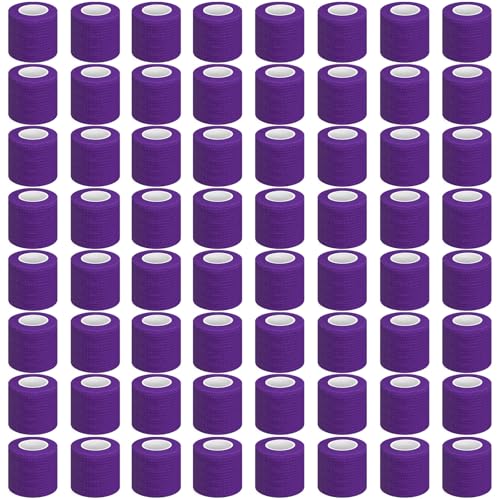 Treela 64 Pack 2 Inch X 5 Yard Self Adherent Cohesive Wrap Bandages Breathable Athletic Tape Self Adhesive Bandage Tape Elastic Rolls for Wrist Ankle(Dark Purple) - color: Dark Purple, size: 2 Inch X 5 Yard