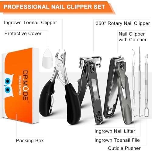 Toenail Clippers for Men Seniors Thick Ingrown Toenails 6PCS Professional | Wide Jaw Opening, Heavy Duty Large 360 Degree Rotary Nail Clippers for Seniors, Finger Nail Clippers Adult with Catcher - style: Toenail Clippers Set