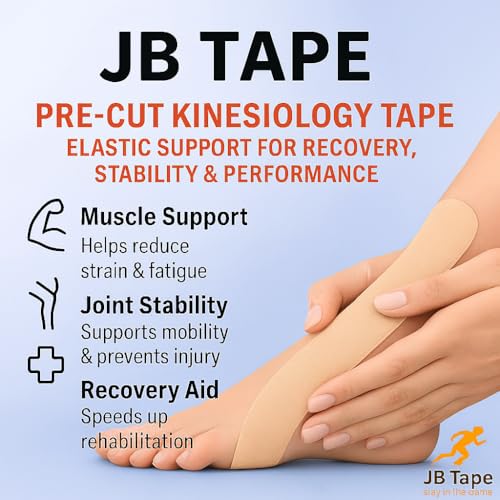 JB Tape Kinesiology Tape, Beige, 80 Precut 10-Inch Strips, 4 Rolls | Elastic, Latex-Free, Water Resistant, Athletic Muscle & Joint Support - color: Beige Neutral