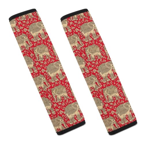 Universal Fit Car Seat Belt Pad for Elderly Support, All Vehicles, 2 Piece Red Gold Boho Elephant Automotive Seat Belt Protector Pressure Relief - color: Pattern 33