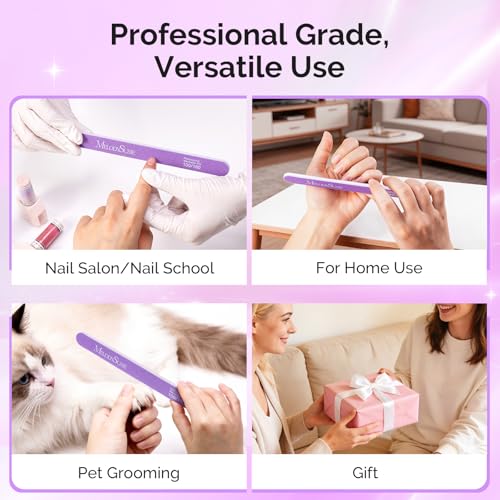 MelodySusie 2Pcs Professional Nail Files 100/180 Grit, Double Sided Straight Shape Emery Boards for Acrylic, Gel and Natural Nails, Manicure Pedicure Shaping Tools for Home Salon, Purple - size: 2Pcs Straight Shape