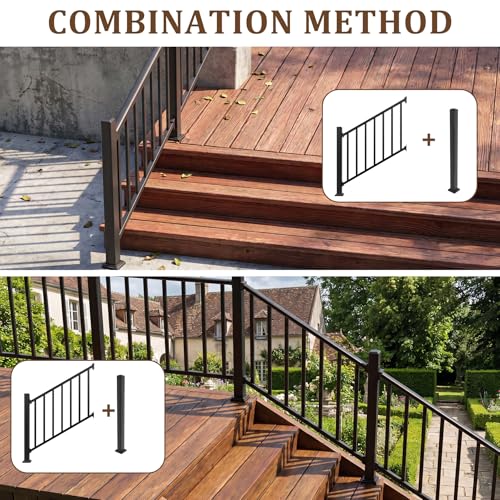 Aluminum Deck Railing Kit, Modular 36 in H. x 4 Ft W Stair Railing Kit for Outdoor Steps,Heavy Duty Balustrade System for Deck, Porch, Patio & Balcony(1 Post, 1 Panel) - size: 4 Feet-Stair