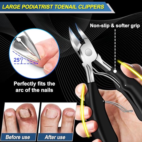 Toenail Clippers for Seniors Thick Toenails, 2026 Large Toe Nail Clippers for Men Thick Nails with Wide Opening, Sharp Heavy Duty Ingrown Toenail Clippers Nail Cutter Long Handle with Slanted Blade - color: Sliver&black 5pcs