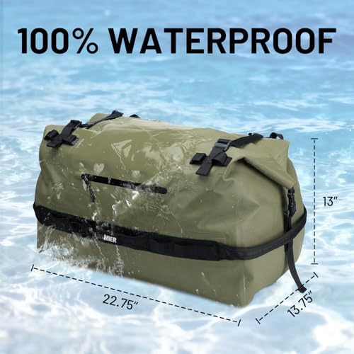 MIER Large Waterproof Duffel Bag - 60L/80L Dry Bag Backpack | Detachable Backpack Straps; Multi-Pockets; Roll-Top with Hook-and-Loop Closure; Motorcycle, Kayaking, Gym, Beach, Boating - color: Army Green, size: 60L