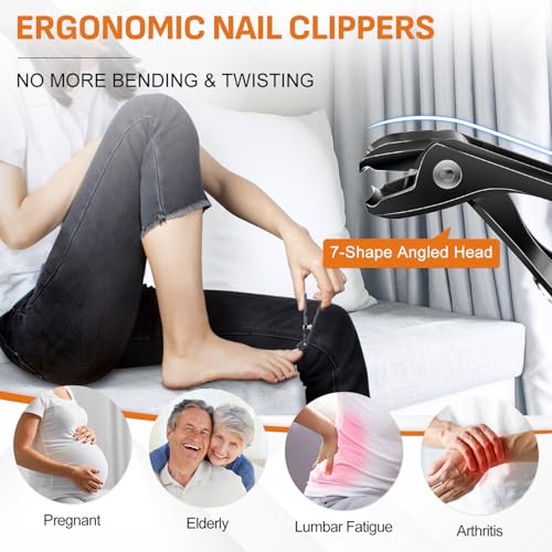 DRMODE Nail Clippers for Men Thick Nails, Angled Head Toe Nail Clippers for Thick Nails for Seniors, Wide Jaw Opening Toenail Clippers Heavy Duty Fingernail Clipper with Catcher Long Handle - Black