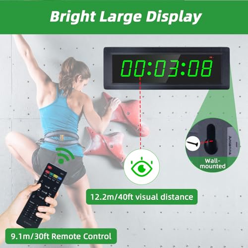 Gym Timer Clock with Remote Control & Push Button,7 RGB Color, Programmable Interval Timer, Countdown/Up Stopwatch,Wall Clock for Home Gym Garage,Portable Training Accessories(Battery+Stand) - style: battery+stand