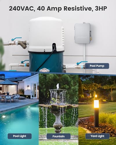 SURAIELEC Digital Pool Timer, 40AMP 240V 3HP, 7-Day Pool Pump Timer Switch | Programmable Box for Swimming Pump, Hot Water Heater, Lights, Simultaneously Controls Up to 3HP Devices, Outdoor/Indoor Use - style: 240VAC 3HP
