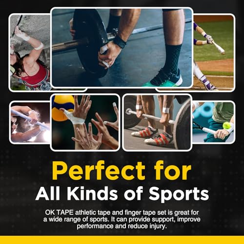 OK TAPE Athletic Tape Finger Tape 3 Rolls 1.5" x 15yds and 1 Roll 0.5in x 15yds | Strong Adhesive Hand Grip and Finger Wrap Tape for Weightlifting, Climbing, Basketball, Volleyball, Black - color: Black, size: 1.5" x 15yards-3rolls and 0.5in x 15yards-1ro