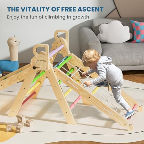BlueWood 2024 8-in-1 Pikler Triangle Climbing Set Toddler Toys Indoor Baby Jungle Gym Climber Playground for Kids - Rainbow - color: Rainbow