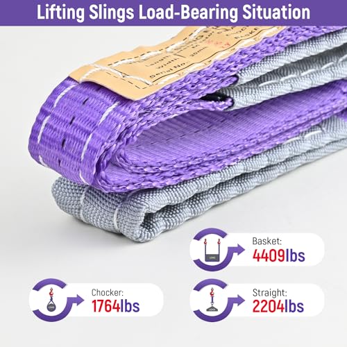 2-Pack 1Inches x 3.3Ft 2-Ply Twisted Eye & Eye Polyester Lifting Sling, Lifting Slings 2204lbs Webbing Sling, Heavy Duty Lift Sling Web for Industrial Shop Use, Hoist, Tree Stumps