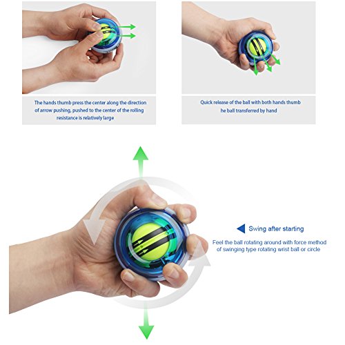 Power Wrist Ball AUTO Start Gyro Ball with LED Lights Forearm Exerciser Wrist Strengthener for Strengthening Muscle and Bones - color: Blue and White(Blue glow)