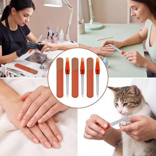 3 Pack Nail File Metal Sharp Pointed Tip with Leather Sheath Case 5 Inch | Double Sided Grit Nails for Natural Non Slip Handle Fingernail Files Stainless Steel Manicure for Women