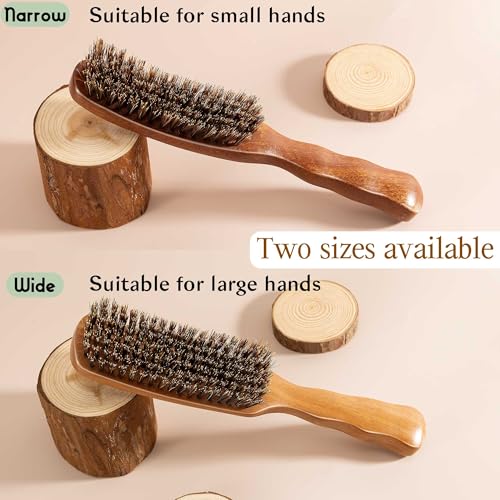 STYLEMATE Wild Boar Bristle Slick Back Hair Brush, Large Soft Bristle Hair Brushes for Thin & Fine Hair, Natural Sapele Wooden Handle Hairbrush for Women Men - size: Large