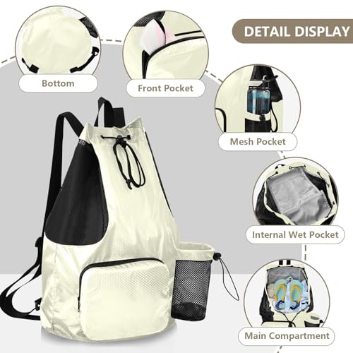 Light Yellow Mens Drawstring Bags Climbing Gym Bag with Water Bottle Pocket Cinch Bags Wet and Dry Separation