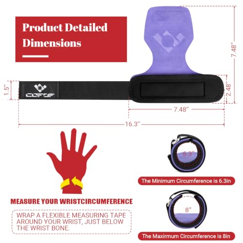 COFOF Weight Lifting Wrist Strap, Double Layer Leather Wrist Strap for Deadlift and Powerlifting, Adjustable Neoprene Padded Gym Workout Lifting Hooks (Pair) - color: Purple