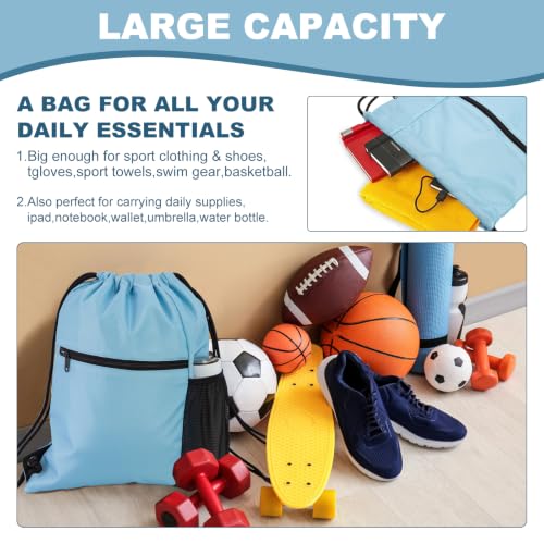 HOLYLUCK Men & Women Outdoor Sport Gym Sack Waterproof Drawstring Backpack Bag (Standard With Drawstring, Light blue) - color: Light Blue, style: Standard With Drawstring