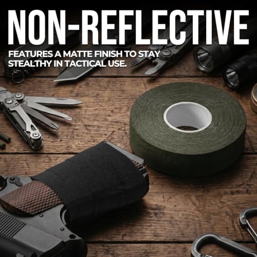 Gun Grip Tape, 1 in x 82 FT Goon Tactical Tape for Guns, Handgun, Pistol, Firearm, Rifle, Hockey, Bats, Baseball - Non-Slip, Non-Reflective Gun Tape Cotton & Synthetic Blend (Black & Green)