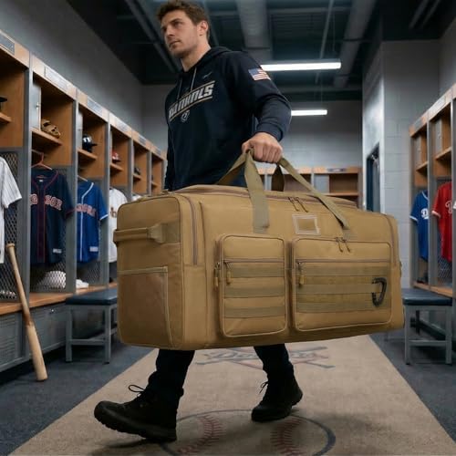 135L Extra Large Duffle Bag, Heavy Duty Sports Gym Travel Duffel Bag | for Basketball, Baseball, Hockey, Football, Helmets, and Pads - color: Brown