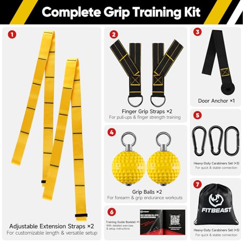 FitBeast Pull Up Ball Grips & Finger Straps Set – Grip Balls for Dead Hangs, Pull Ups, Climbing & Home Gym Training - color: Yellow