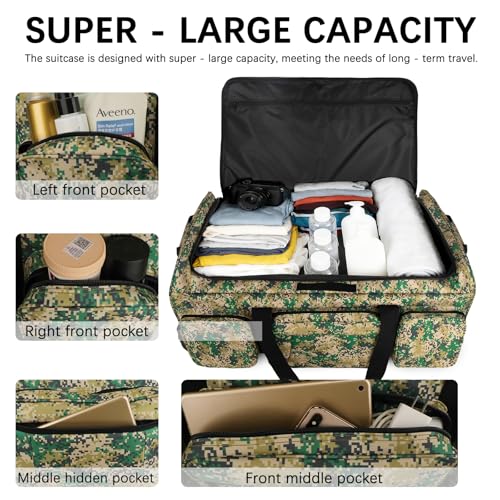 120L 3 Wheel Tactical Rolling Duffle Bag, Heavy Duty Military Deployment Luggage, 900D Waterproof Duffel for Camping Travel Outdoor Sports - color: Camo Green
