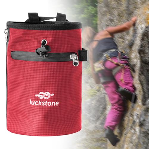 Rock Climbing Chalk Bag Waist Belt Chalk Carrier Bag with Zipper Pocket for Fitness Bowling Gymnastics Gym Weight Lifting - color: Red
