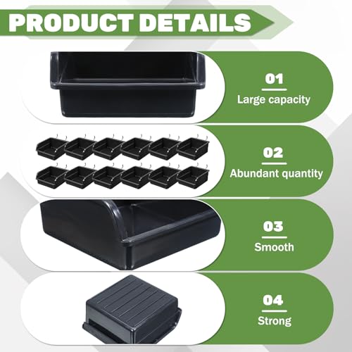 12 Pack Black Pegboard Bins with Metal Hooks, Heavy Duty Slatwall Bins Plastic Storage Organizer Pegboard Tools Organizer for Garage Workshop Craft Room Hardware Tools