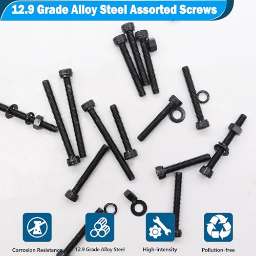 mxuteuk 420PCS M3 Screws,M3x30/35/40/45/50mm Hex Socket Head Cap Screws Bolts Nuts Kit,12.9 Grade Alloy Steel M3 Bolts with Hex Wrench - size: 420PCS M3 x 30/35/40/45/50mm, style: Hex Socket Head