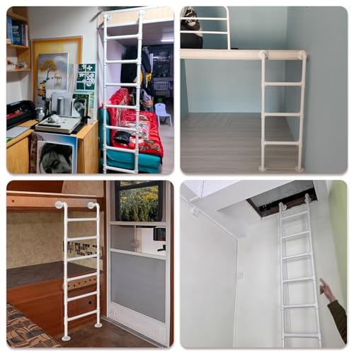 Wall Mounted Metal Step Ladder for Home Loft, White Wrought Iron Basement Window Well Egress Ladder Strong Bunk Bed Climbing Ladders with Kit, 100-300cm(146cm/57in) - size: 146cm/57in