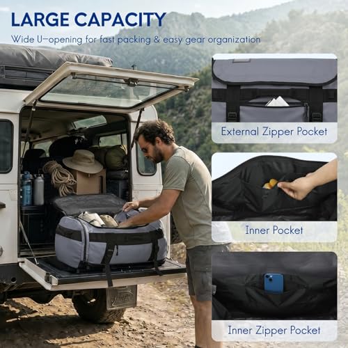 Haimont Heavy Duty Convertible Travel Duffel Backpack, Grey, 60L | Shoe Compartment, Water-Resistant Tarpaulin, Wide U-Shaped Opening - color: Grey, size: 45L