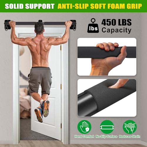 SELEWARE 32"/36" Wall Mount Pull Up Bar Joist Mount Chin Up Bar for Doorway | Heavy Duty Steel Construction Support 450 lb, w/Resistance Band Hooks, Fits 32"/36" Wall Studs for Home Gym Strength Training - size: A: 32" x 1.6" Dia Grip