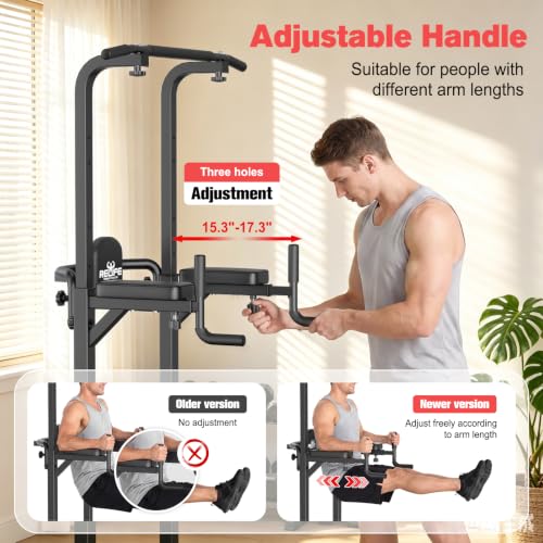 RELIFE REBUILD YOUR LIFE Power Tower Pull Up Bar Station Workout Dip Station for Home Gym Strength Training Fitness Equipment - color: Black