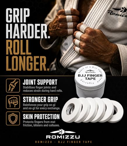 BJJ Finger Tape with Metal Storage Tin - 6 Rolls (26ft) Grappling Tape, MMA | Breathable cotton, residue-free tape offers strong finger support. Great for wrestling, rock climbing, Jiu Jitsu. 0.3in wide. - color: White