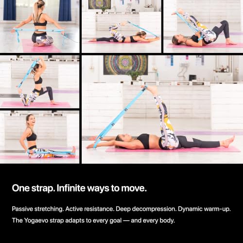 YogaEVO Elastic Stretching Strap with Loops for Physical Therapy | 2-in-1 Yoga Strap & Resistance Band — Flexibility & Back Recovery - color: Blue