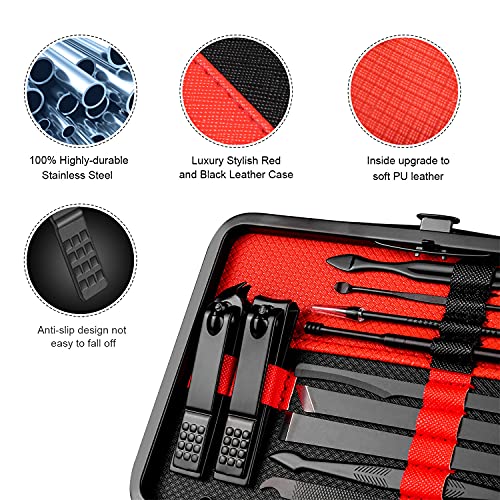 Manicure Set Professional Nail Clippers Kit Pedicure Care Tools- Stainless Steel Women Grooming Kit 18Pcs for Travel or Home (Red) - color: Red