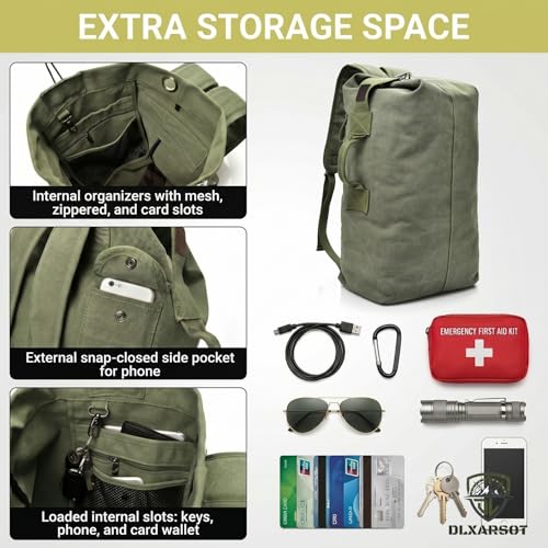 Military Tactical Backpack Large Capacity Travel Climbing Bag Duffel Bag Top Load Double Strap Canvas Backpack - color: Green