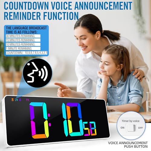 Large 13.7" LED Digital Timer（5''Nunmber）, 11 Color Changing, Count Up/Down Timer with Remote Control, Adjustable Brightness Wall Clock for Home, Office, Gym, Elderly, Auto DST - color: 13.7''rgb+remote