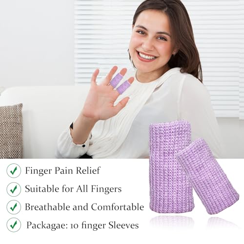 Finger Compression Sleeves, 10 Pcs | Finger Protectors Cots for Arthritis Swelling Basketball Sport, Breathable Elastic - color: Light Purple