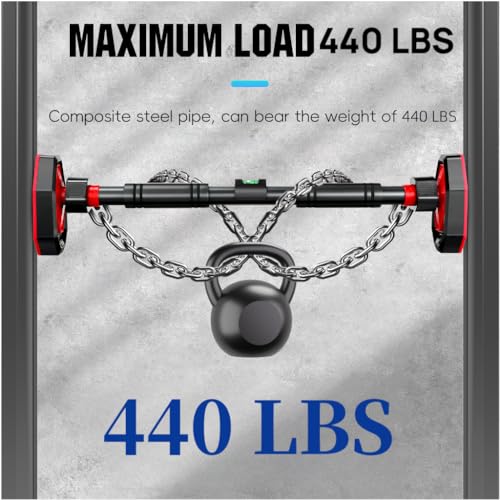 Pull Up Bar for Doorway, Strength Training Chin Up Bar with Level Meter Adjustable 25.5"- 39.3" Width Locking Mechanism Pull-up Bars, No Screws, Max Load 440lbs for Home Gym Door Frame Workout